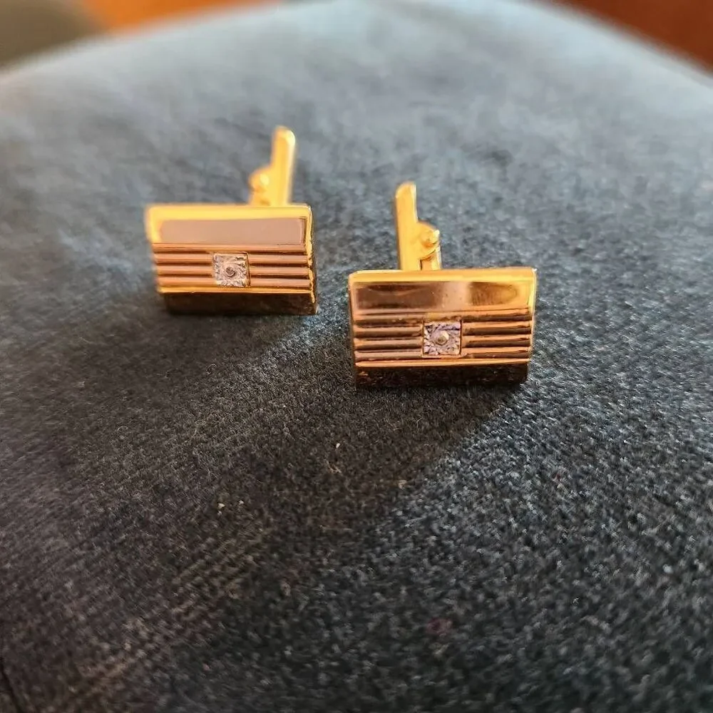 Golden diamond vintage cufflinks cuff links rectangular classy dressy formal